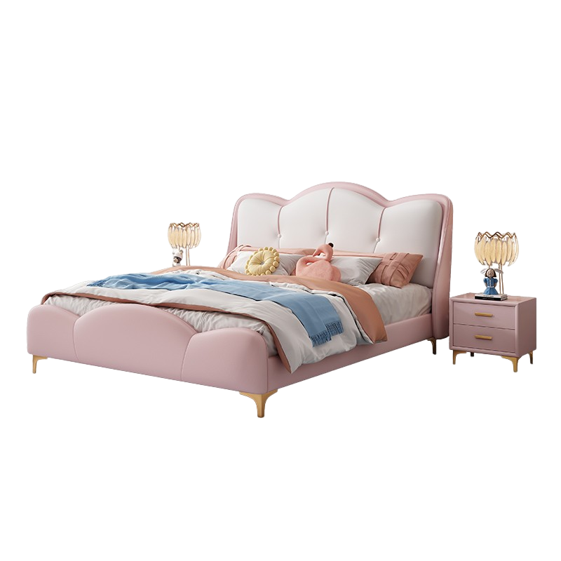 宜木雅居 儿童床皮床粉色女孩公主床现代简约少女轻奢床美式卧室1米5单人床