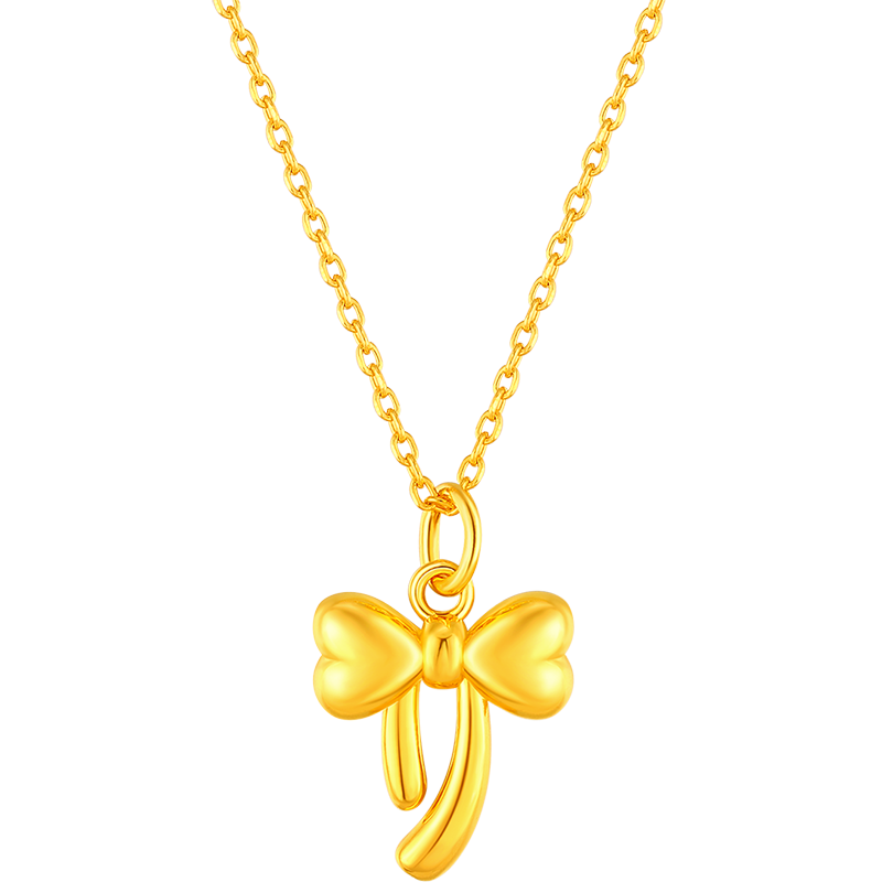 梦金园在逃公主蝴蝶结黄金吊坠甜美蝴蝶结足金挂坠硬金坠子生日礼物/配银链