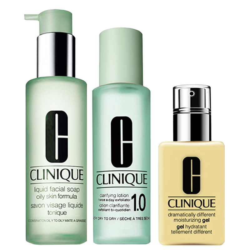 倩碧(CLINIQUE)三步曲洁面护肤水乳套装[1.0号无油 适合敏感肌偏油]水200ml+混皮黄油+清爽液皂