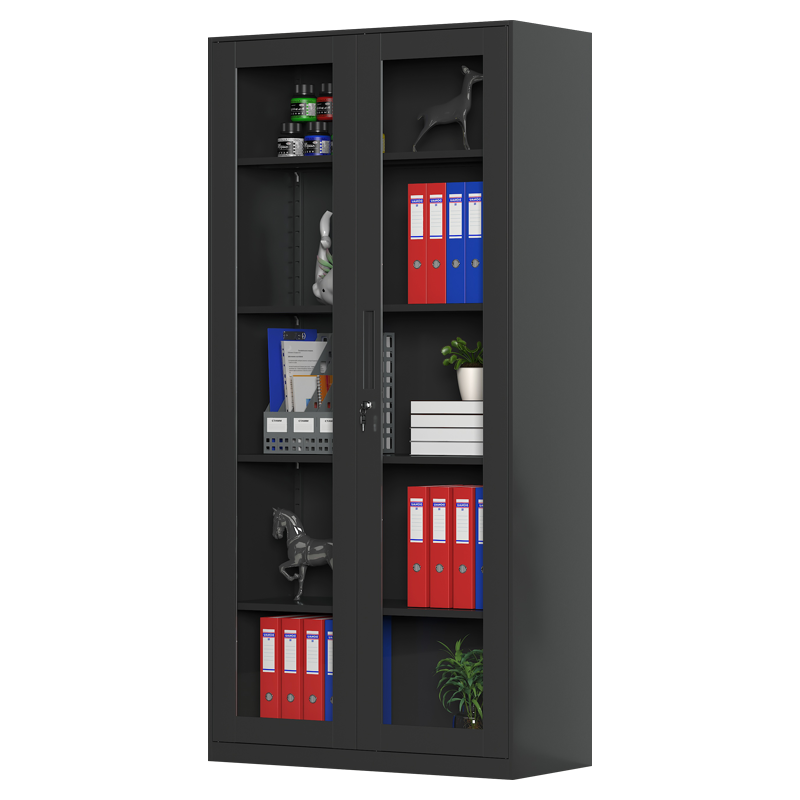 臻远ZY-WJGC-30钢制窄边文件柜拆装档案柜 黑色通玻文件柜