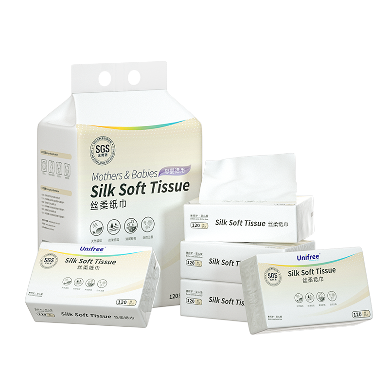unifree婴儿抽纸宝宝专用柔纸巾120抽5包新生儿乳霜纸巾