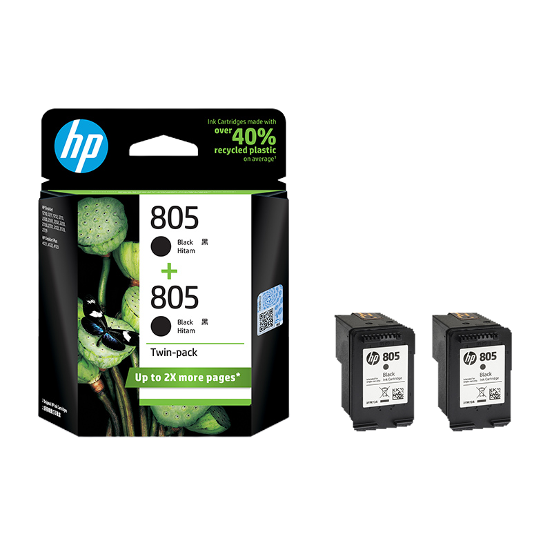 惠普(HP)805 原装黑色双支装标容墨盒 适用hp deskjet 1210/1212/2330/2332/2720/