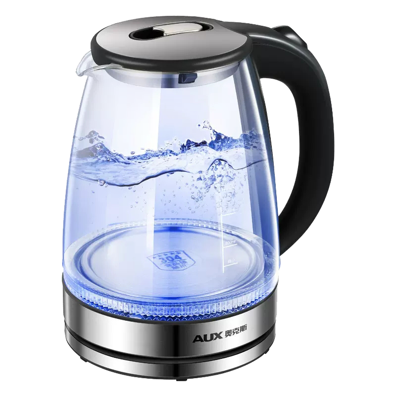 奥克斯(AUX) 电热水壶HX-A6260 烧水壶高硼硅玻璃1.8L容量304不锈钢家用热水壶
