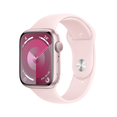 Apple Watch Series 9 (GPS) 45 毫米粉色铝金属表壳 亮粉色运动型表带 - M/L