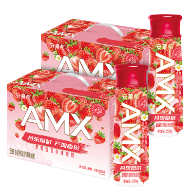 [3月生产]伊利 安慕希AMX丹东草莓奶昔风味酸奶230g*10瓶*2箱 50%蔗糖