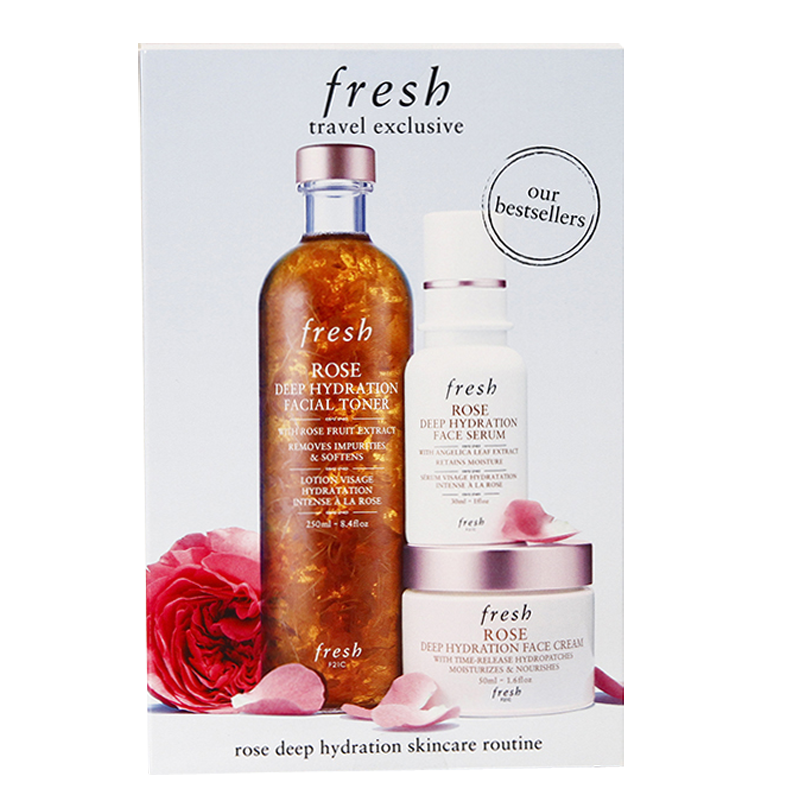 馥蕾诗FRESH面霜乳液套盒礼盒护肤礼盒水乳 三件套玫瑰水250ml+面霜50ml+精华30ml护肤套装