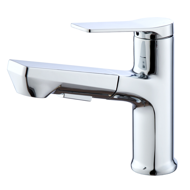 藤谷 抽拉式面盆水龙头冷热洗脸盆龙头 卫生间台盆洗手盆双出水精铜龙头