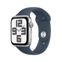 Apple Watch SE (GPS);40 毫米银色铝金属表壳;风暴蓝色运动型表带 - S/M
