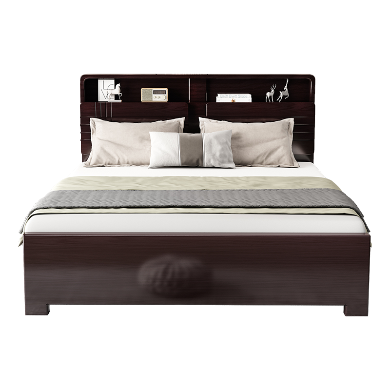 欧梵森 床 新中式橡胶木床实木床双人床1.8米卧室主卧现代简约大床轻奢气压储物高箱1.5m床现代婚床实木家具床