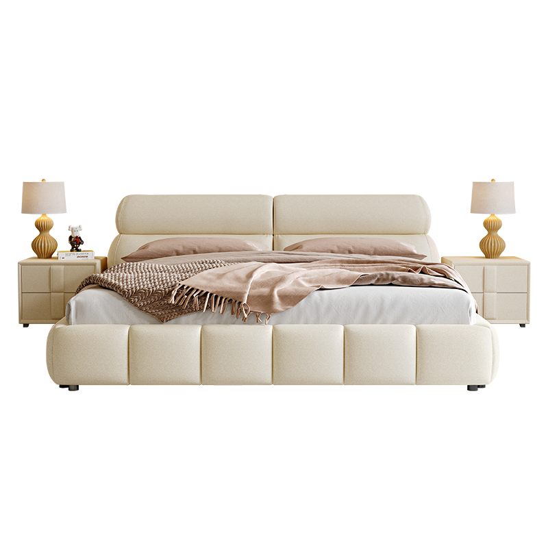 欧梵森 意式轻奢科技布双人床1.8米主卧婚床现代简约1.5米奶油侘寂风软包布艺床储物床