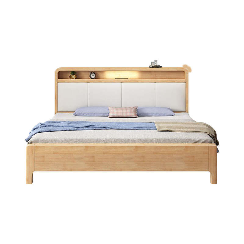 欧梵森 北欧日式橡胶木主卧床1.5米床双人床实木床家用夜灯储物床软包床现代简约小户型婚床套装组合卧室家具床