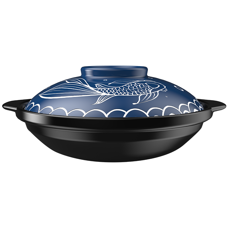 康舒砂锅家用大容量耐高温炖锅干烧不裂陶瓷浅锅黄焖鸡专用沙锅2600ML(3-5人)年年有鱼盖浅锅