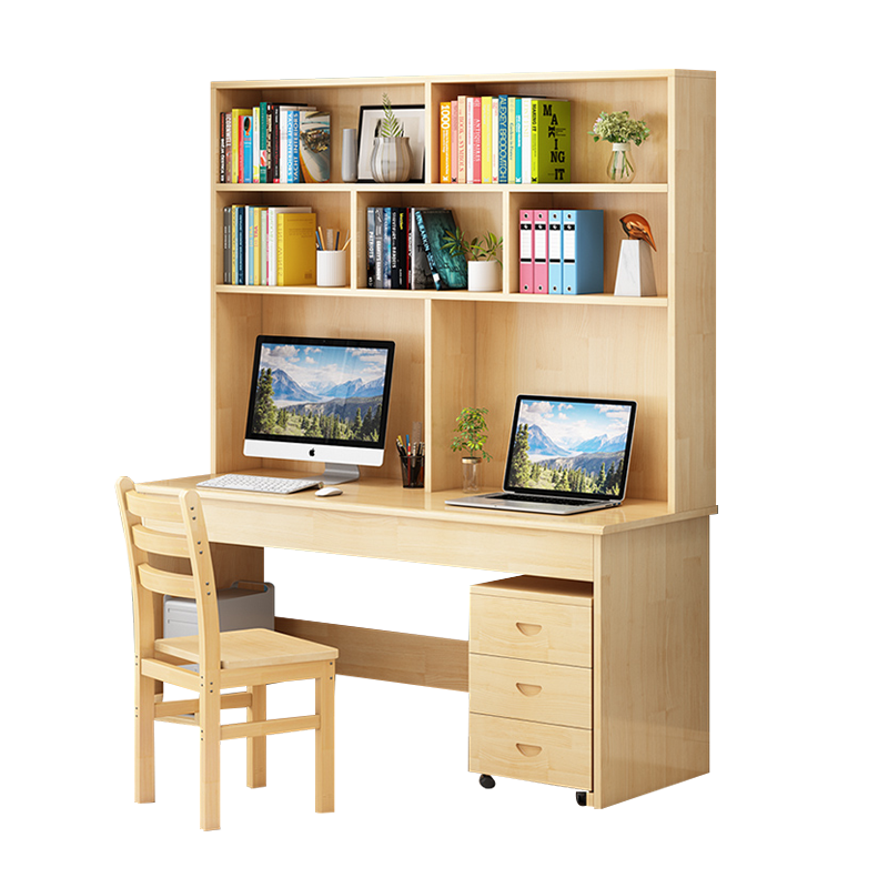 DXBG员工书桌书架组合家用带书柜一体办公桌100桌+架+椅+三抽