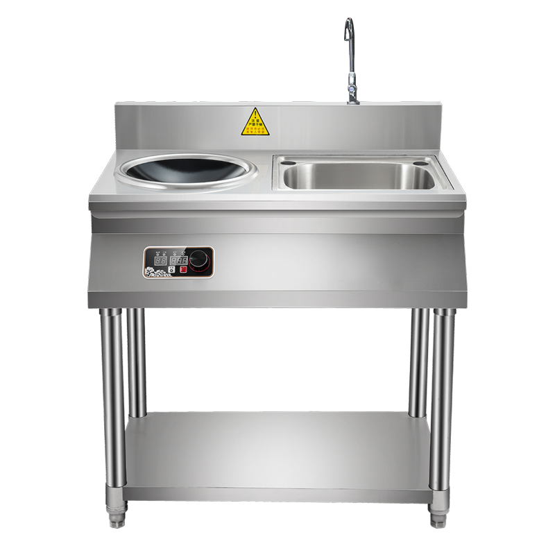 欢呼好太太商用电磁炉大功率不锈钢大锅灶商用电灶台饭店食堂煲汤电磁灶工业炉炒猛火灶8000W凹面带水槽支架款380V