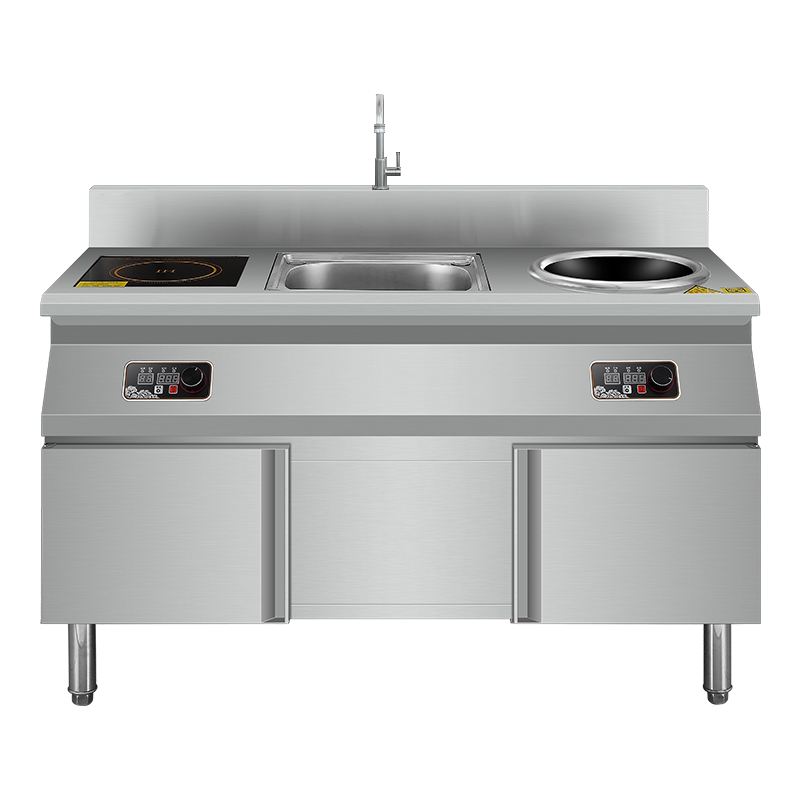 欢呼好太太商用电磁炉大功率不锈钢大锅灶商用电灶台饭店食堂煲汤电磁灶工业炉炒猛火灶8000W水槽款一平一凹双头380V