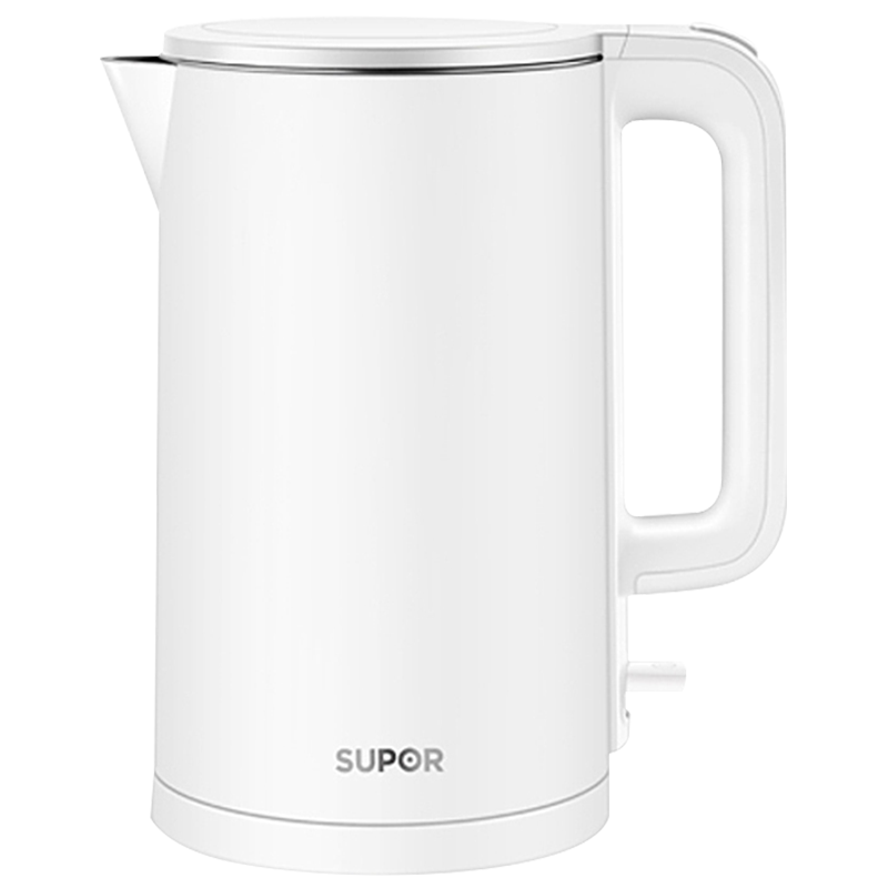 苏泊尔 电水壶 电 热水壶304不锈钢 电热 壶电 烧水壶1.5L电茶壶 开水壶进口温控自动断电白色双层 保温