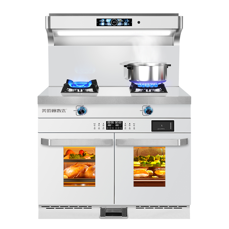 美娇好太太轻奢白色集成灶蒸烤一体侧吸下排变频电机左烤炸右蒸煮大吸力集成灶