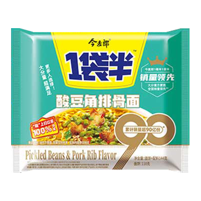 今麦郎 一袋半 酸豆角排骨面*24袋 速食免煮泡面拉面