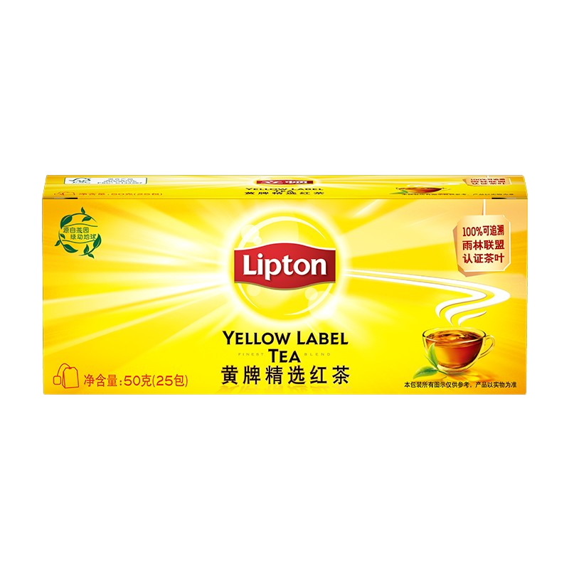 立顿(Lipton) 红茶 茶叶 黄牌精选经典礼盒 冲饮袋泡茶包2g*25包