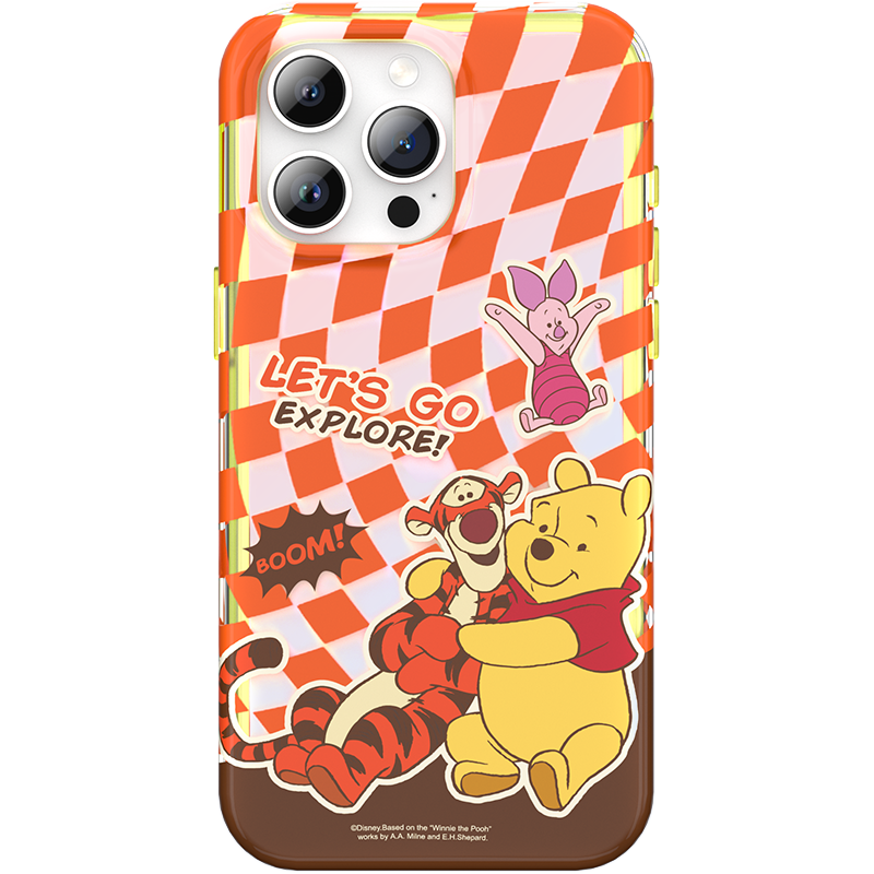 优加迪士尼适用苹果15手机壳卡通可爱iPhone15/Pro/Max防摔保护套镭射渐变双层防摔小熊维尼噗噗跳跳虎软壳