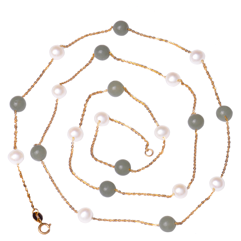 梦克拉 Mkela 18k金淡水珍珠和田玉项链 仲夏夜 满天星 毛衣链 多圈手链 一款多戴 项链 珍珠 近圆