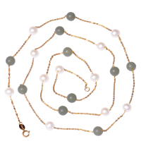 梦克拉 Mkela 18k金淡水珍珠和田玉项链 仲夏夜 满天星 毛衣链 多圈手链 一款多戴 项链 珍珠 近圆