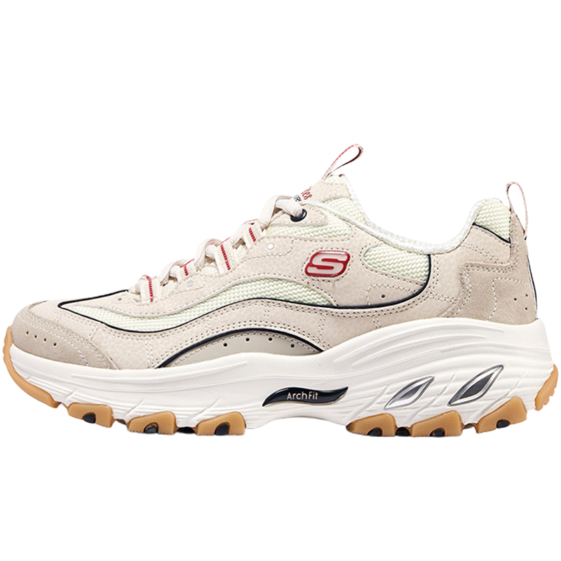 Skechers Arch Fit D'Llites 减震防滑耐磨 低帮 老爹鞋 女款 白棕色 149805-NTMT