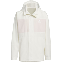 adidas 童装 字母Logo印花拼色抗风梭织运动休闲连帽夹克外套 男童 汉玉白 IN6537