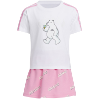 adidas 童装 Graphic Tee Set 卡通图案印花拼色运动休闲短袖T恤半身短裙套装 女童 IQ0852