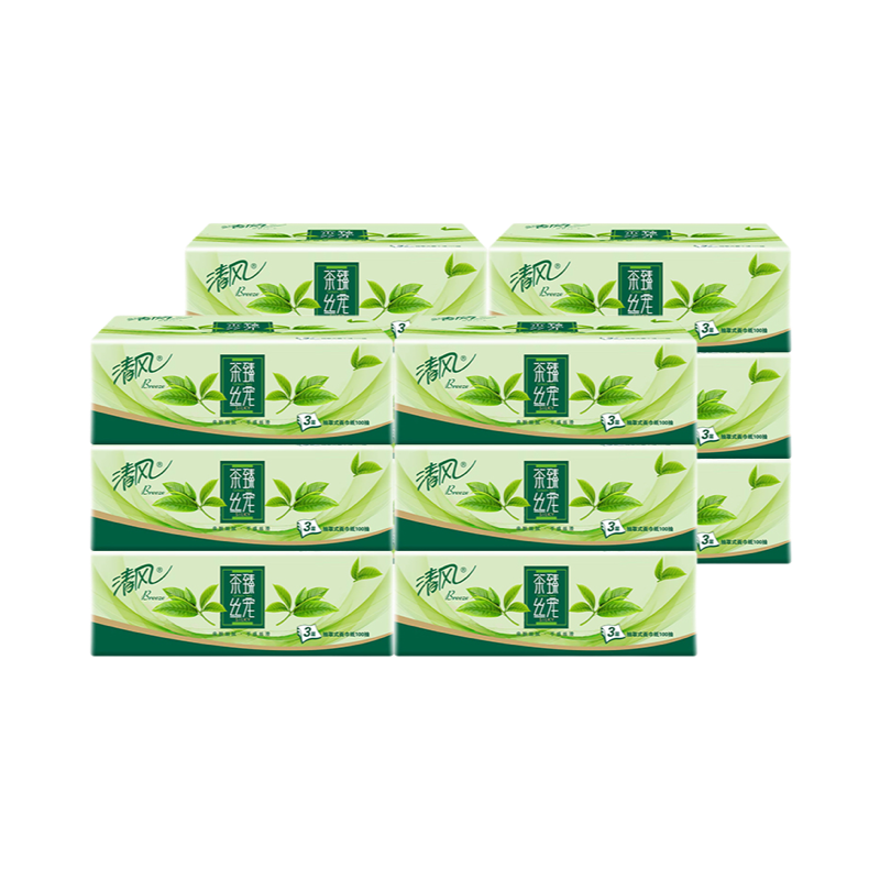 清风抽纸茶臻3层12包无香卫生纸餐巾纸面巾纸家用实惠装纸巾