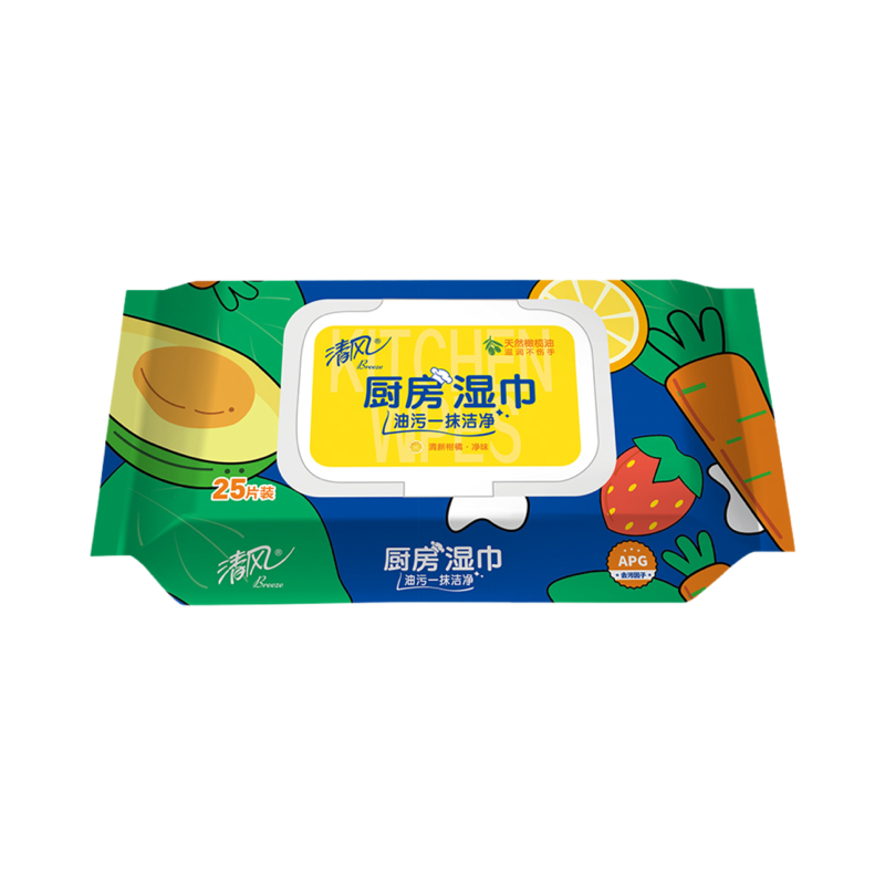 清风厨房湿纸巾25片1包吸油强力去污抹布家用湿巾餐具体验装