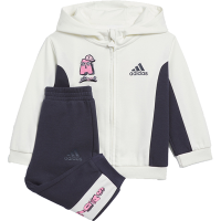 adidas 童装 撞色卡通字母印花连帽休闲运动套装 女童 白色+黑色 IQ0990