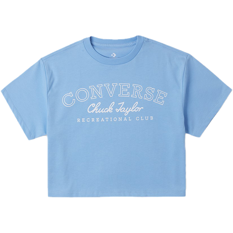 Converse匡威 复古字母印花圆领短袖T恤 女款 蓝色 10026157-A02