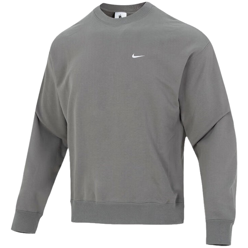 Nike Solo Swoosh 纯色Logo标识宽松圆领长袖卫衣 男款 青灰色 DX0812-029