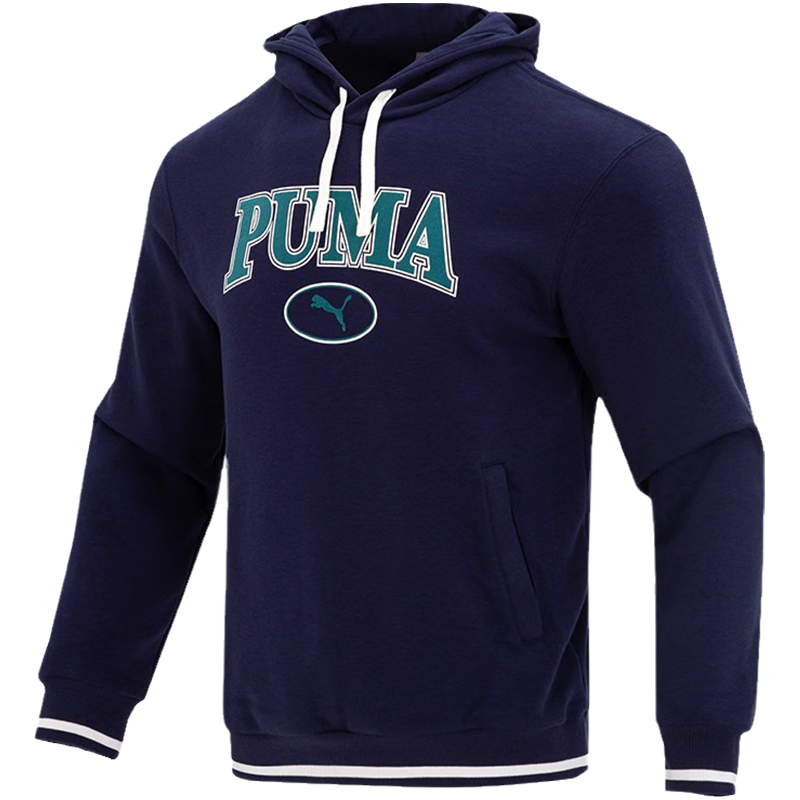 PUMA 字母印花休闲运动连帽透气套头卫衣 男款 藏青色 678419-06