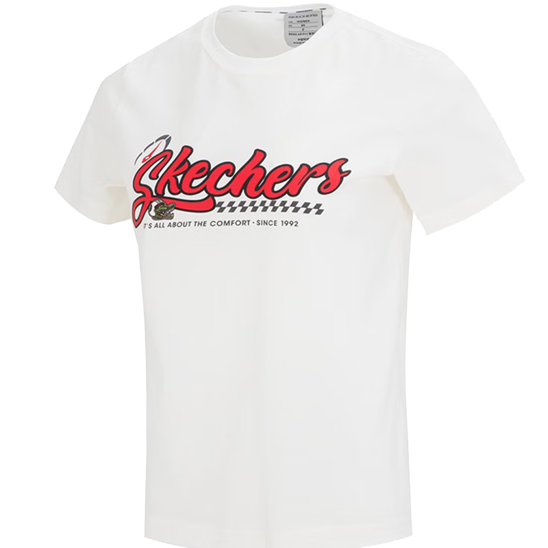 Skechers 字母圆领套头短袖T恤 女款 白色 L323W003-0074