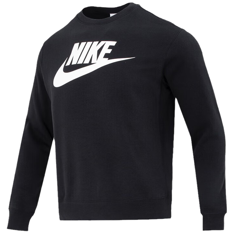 Nike 对比色品牌大Logo印花纯色圆领套头卫衣 男款 黑色 DQ4913-010