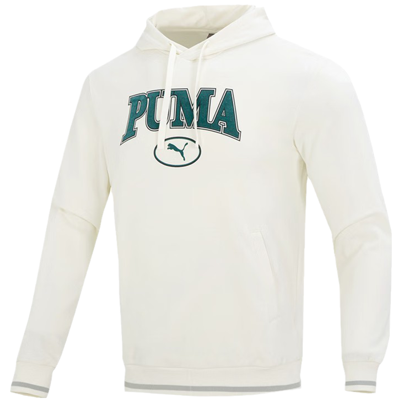 PUMA 字母印花休闲运动连帽透气套头卫衣 男款 白色 678419-65