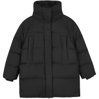 Skechers FASHION 纯色立领梭织中长款羽绒服 女款 碳黑 L423W009-0018