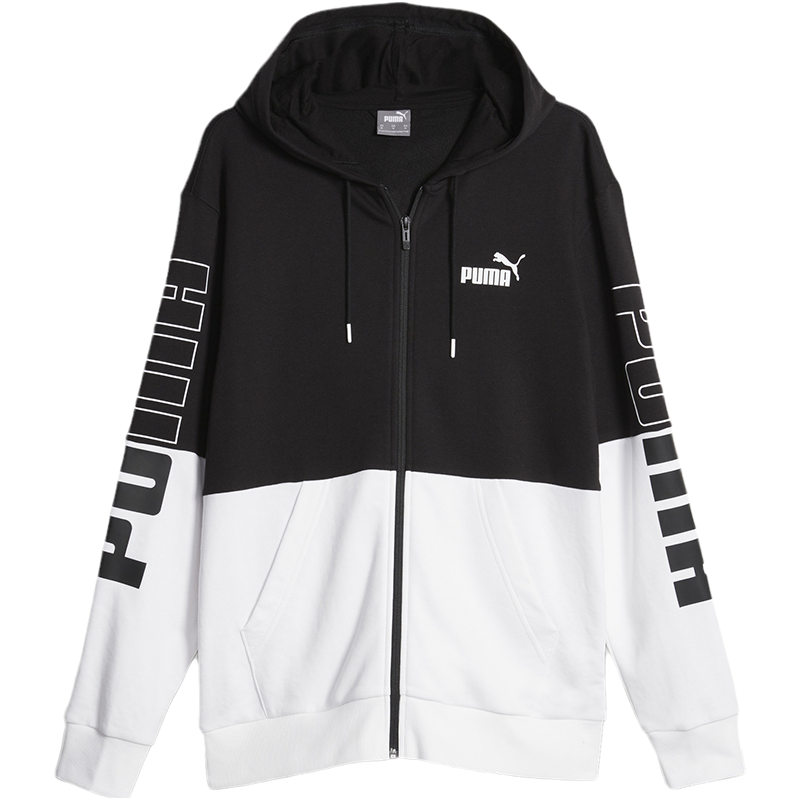 PUMA 撞色Logo印花运动连帽梭织夹克 男款 黑色 679606-01