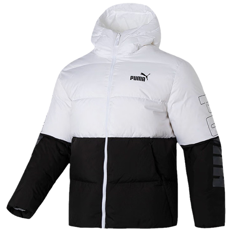 PUMA 拼色拉链连帽长袖羽绒服 男款 白色 678720-02