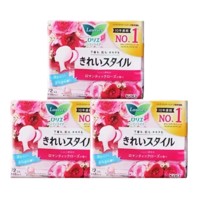 日本原装进口花王乐而雅棉柔轻薄超通透卫生护垫72枚日用卫生巾干净清爽自在透气 玫瑰香型