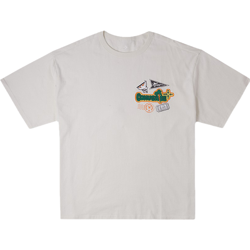 Converse匡威 卡通动漫字母印花圆领宽松短袖T恤 男女同款 乳白色 10026169-A01