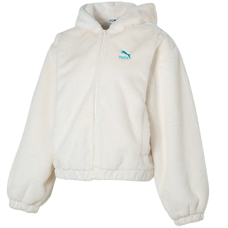 PUMA 字母印花连帽保暖休闲绒感外套 女款 白色 625194-65