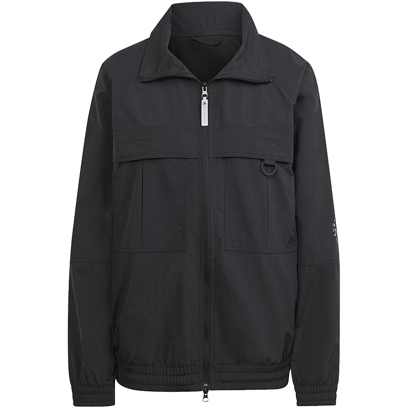 adidas 字母Logo印花拉链立领长袖夹克外套 女款 黑色 IJ0563