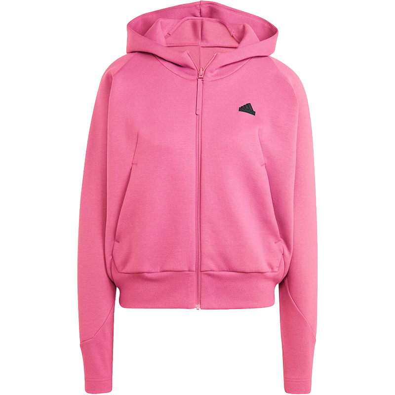 adidas Z.N.E. Full-Zip Hoodie 纯色Logo标识宽松拉链连帽卫衣 女款 粉色 IN5131