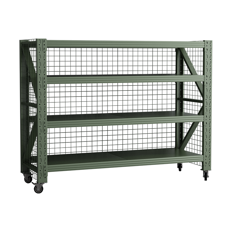 臻远ZYJJ-HJ-092可移动货架库房置物架带轮重型货架四层后背有网2000*600*2000mm/500kg