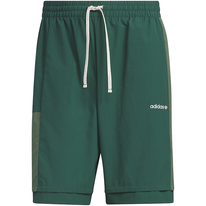 adidas originals三叶草 三条纹拼色抽绳系带短裤 男款 森林绿 IU4799