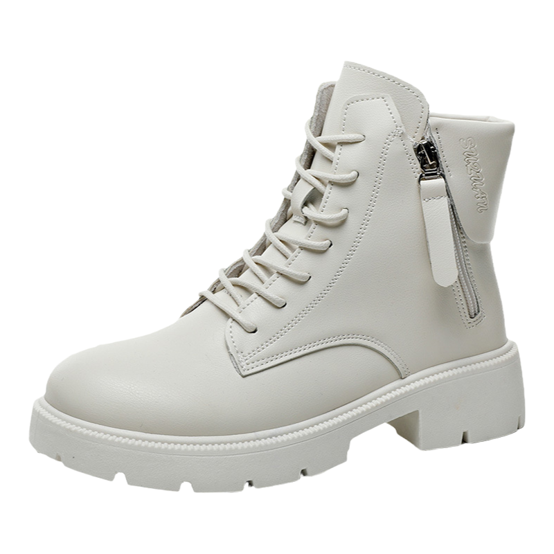 戈佳妮英伦厚底马丁靴女靴2023秋冬季新款简约短靴系带增高休闲拉链