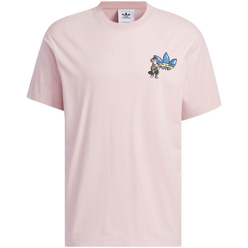 adidas Gfx Tee 卡通图案印花圆领短袖T恤 男女同款 奇迹紫粉 IP1793